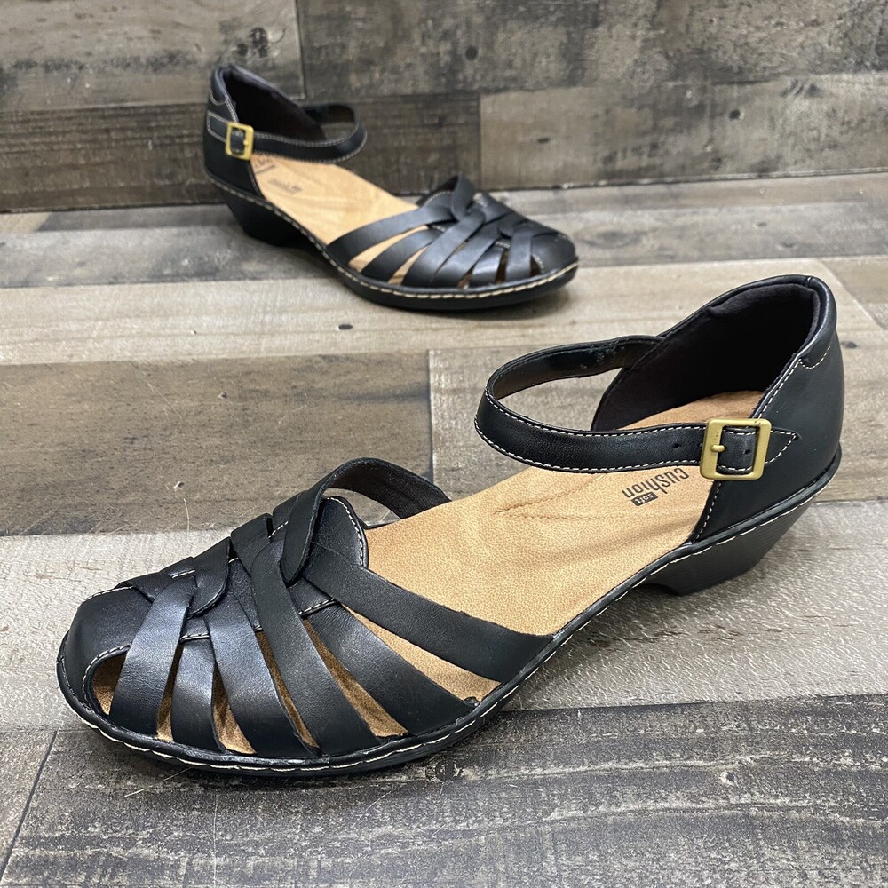Clarks Collection Womens Black Leather Slingback Comfort Heels Size 9 GREAT!